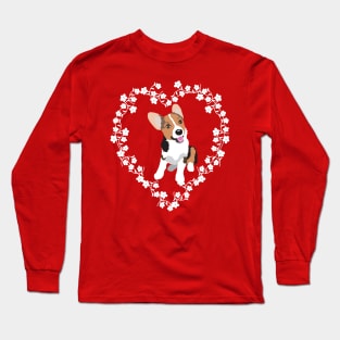 Corgi Puppy Cherry Blossom Heart Long Sleeve T-Shirt